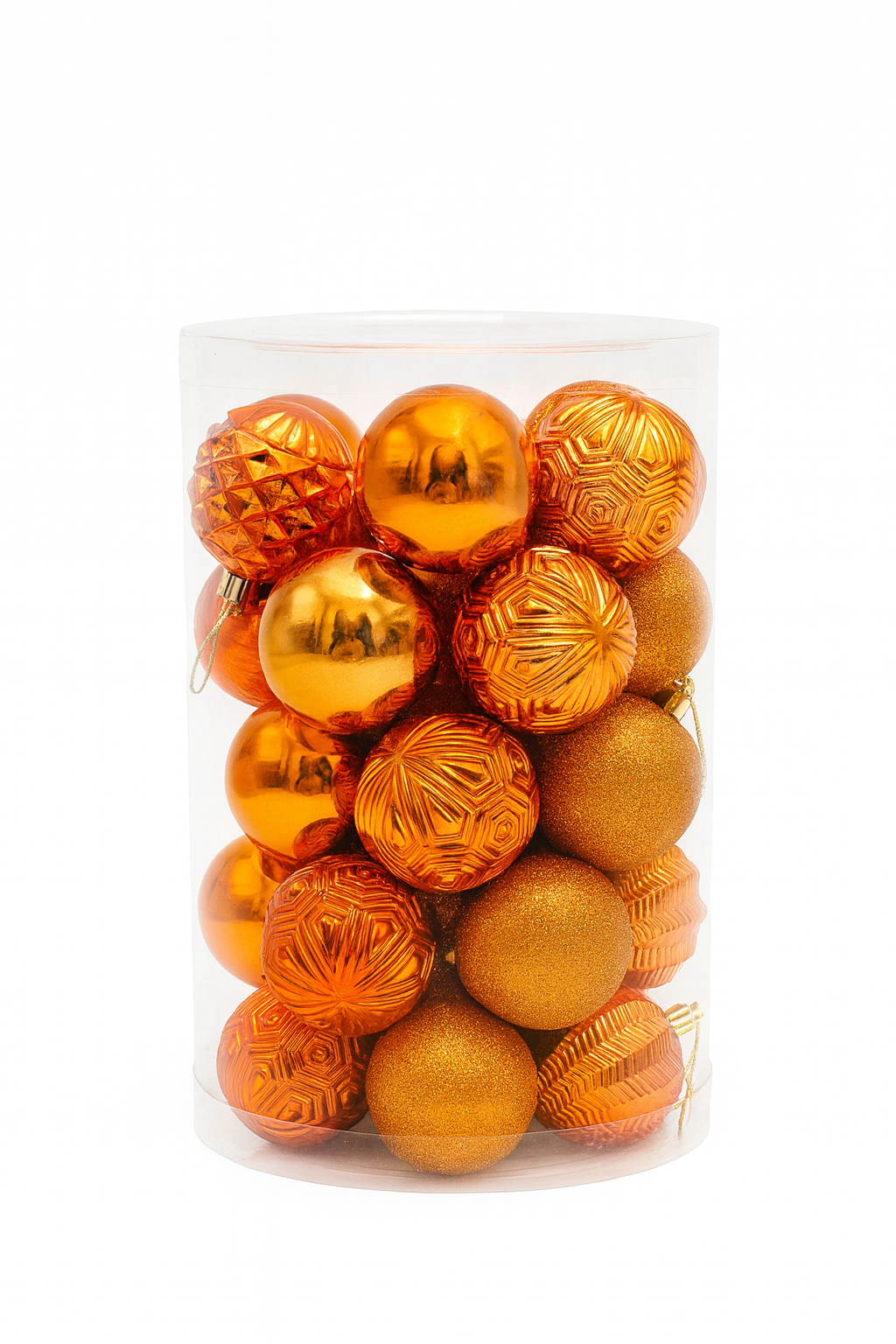 Set 34 Globuri Craciun Portocalii - Mici, Texturate si Stralucitoare, Decor Brad