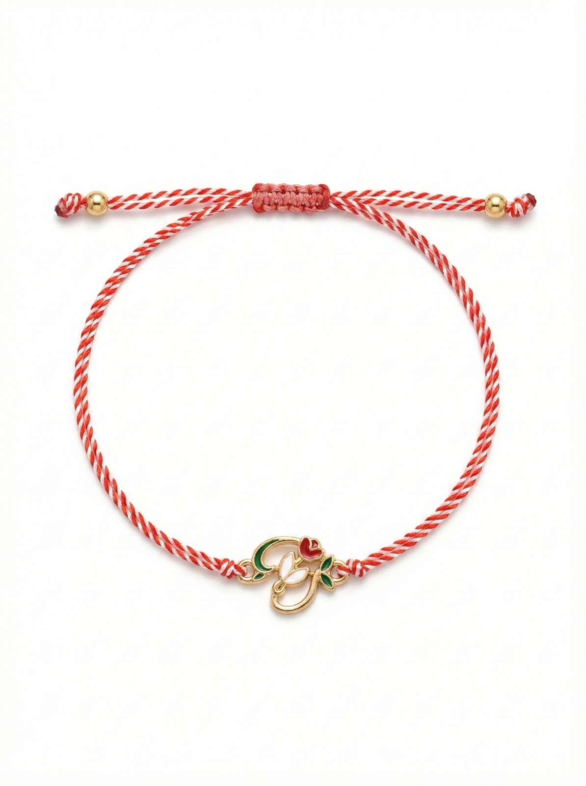 Set 12 Bratari Martisor Inimioara Aurie cu Ghiocel si Floare Rosie, Snur Rosu Reglabil, 20x11 cm [1]