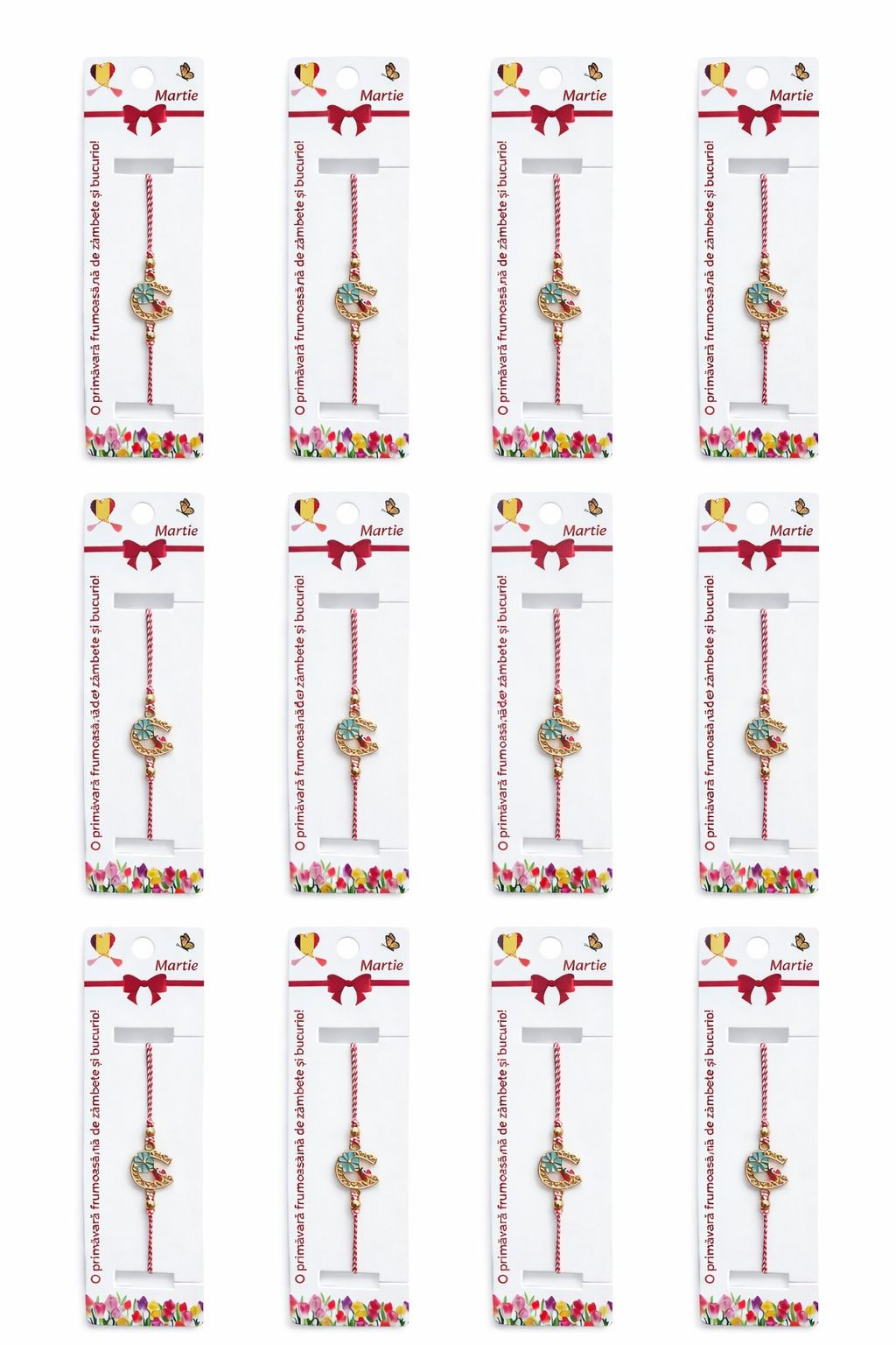 Set 12 Bratari Martisor Potcoava Aurie cu Trifoi si Buburuza Norocoasa, snur reglabil [4]