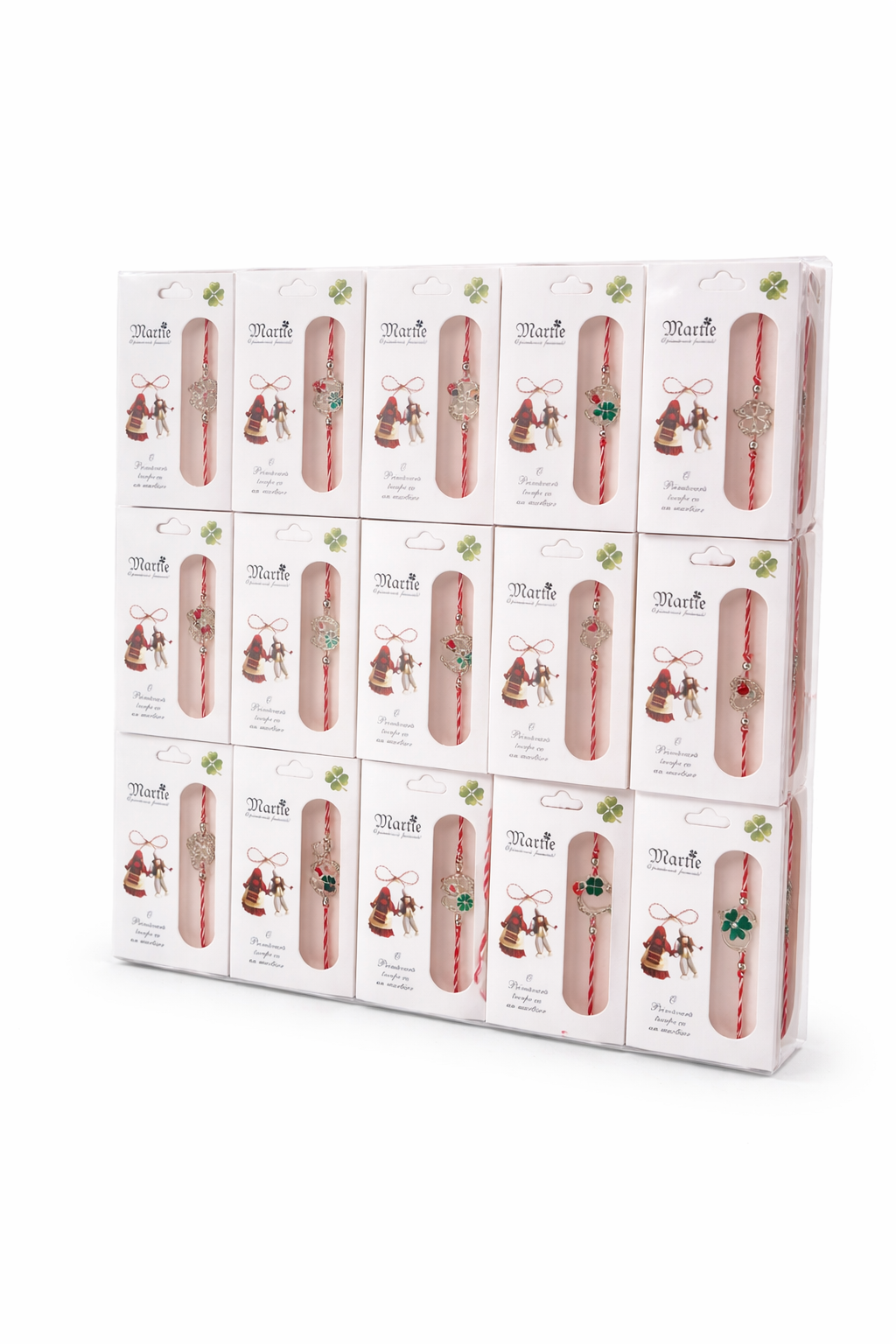 Set 30 Martisoare cu Snur Traditional si Charm Metalic, Card cu Mesaj 1 Martie 11x6 cm [1]