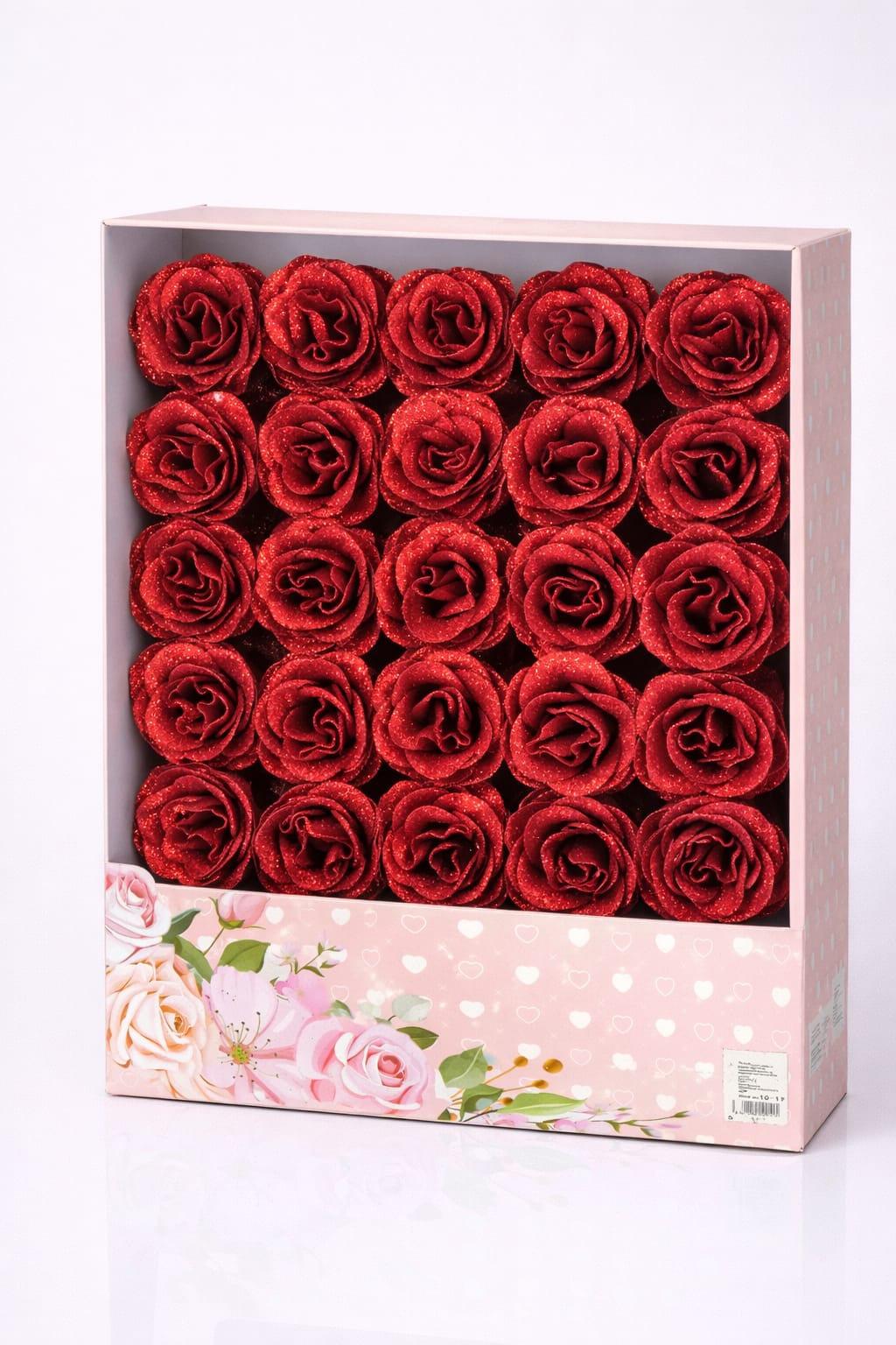 Set 30 trandafiri artificiali cu sclipici aramiu in cutie decorativa [1]