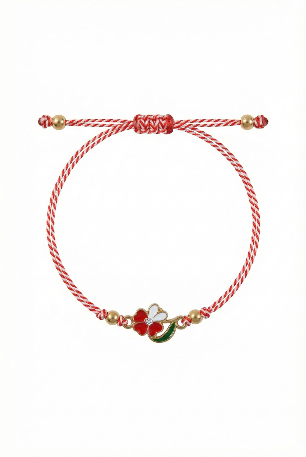 Set 12 Bratari Martisor cu Trifoi Auriu cu Stras, Snur Rosu Reglabil, 20x11 cm [1]