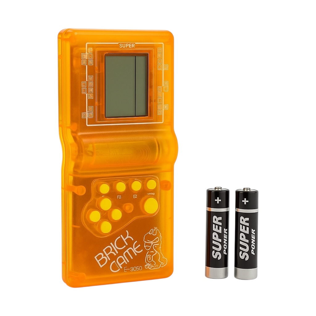 Brick Game Portocaliu 9999 in 1, Joc Electronic Retro, Ecran LCD, cu Baterii Incluse