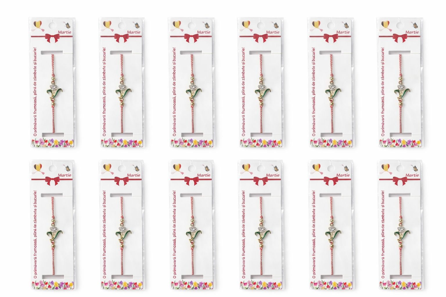 Set 12 bratari martisor cu floare metalica si petale din strasuri, snur reglabil [4]
