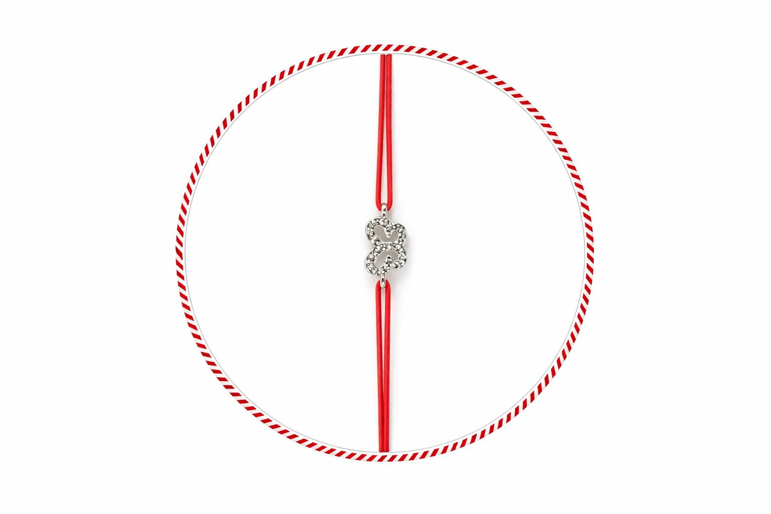 Set 24 bratari martisor cu snur rosu elastic, fluturas argintiu cu strasuri [1]