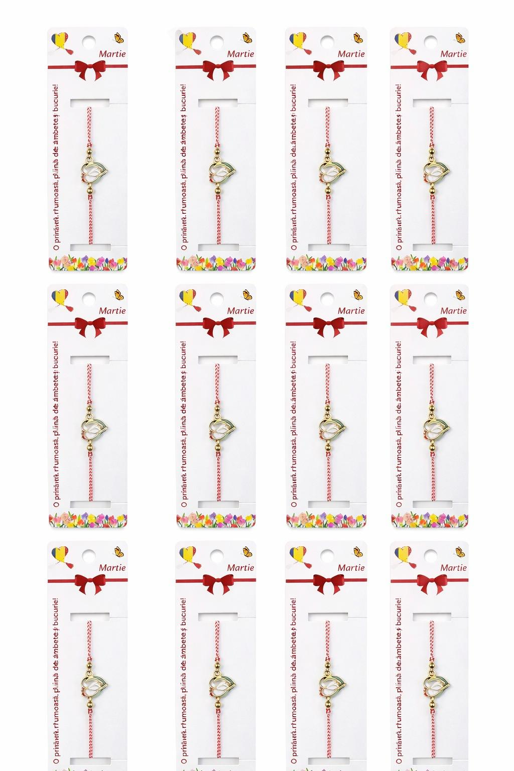 Set 12 bratari martisor cu ghiocel stilizat, snur rosu alb, ambalate individual [4]