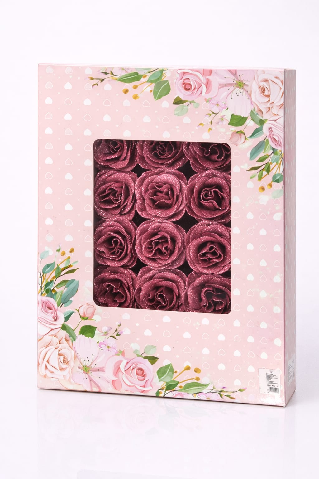 Set 30 trandafiri artificiali cu sclipici roz pudra in cutie decorativa [1]