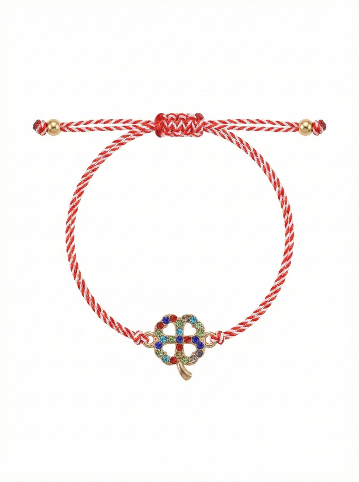 Set 12 Bratari Martisor Trifoi Auriu cu Pietre Colorate, Snur Reglabil, 20x11 cm [1]