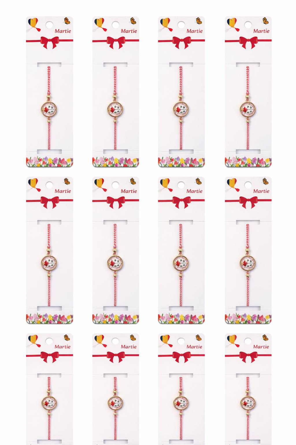 Set 12 bratari martisor cu buburuza rotunda, snur rosu alb, ambalate individual [4]