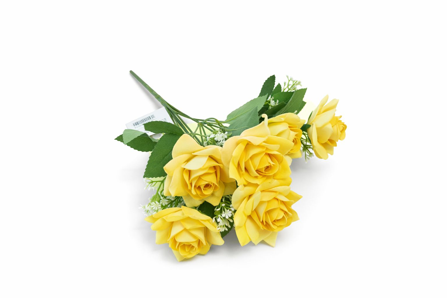 Buchet artificial deosebit cu 7 trandafiri catifelati galben intens 30 cm [1]