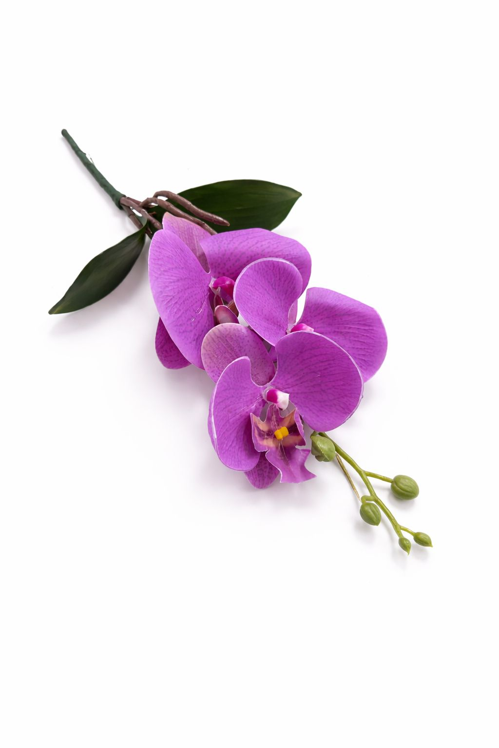 Orhidee artificiala mov delicat cu 3 flori si boboci, frunze decorative 37 cm [2]