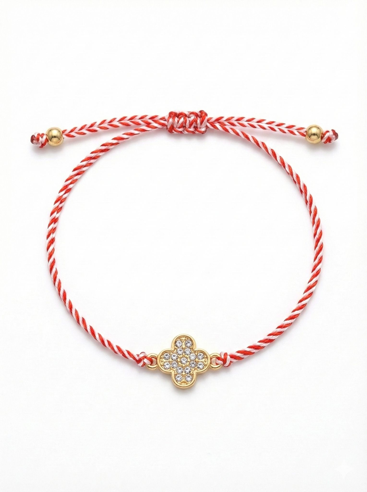 Set 12 Bratari Martisor Floare Aurie cu Strasuri, Snur Reglabil, 20x11 cm [1]