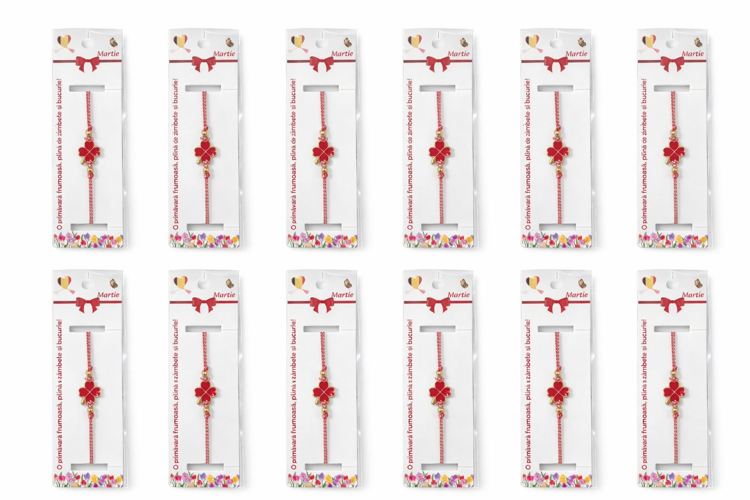 Set 12 bratari martisor cu trifoi auriu si petale rosii, snur reglabil, simbol norocos [4]