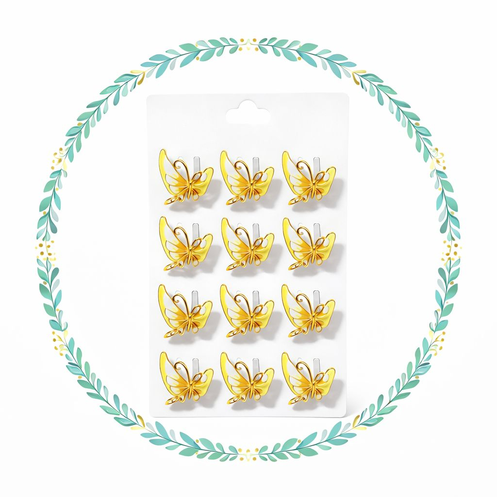 Set 12 brose martisor fluture auriu, simbol transformare si libertate 15x9cm [1]