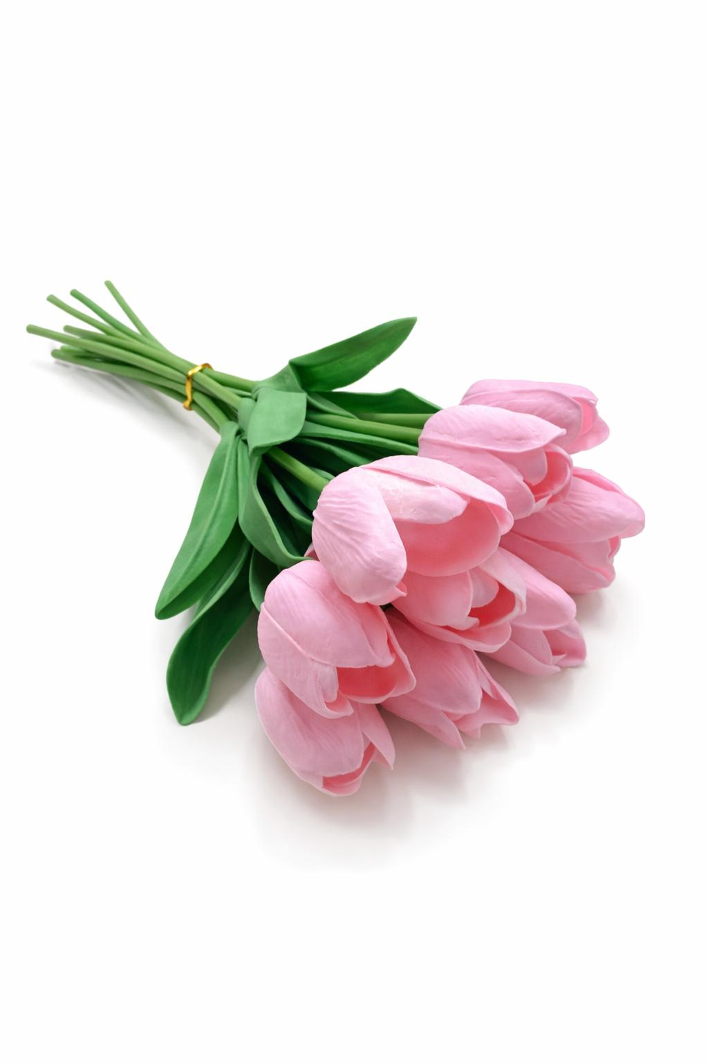 Set 10 lalele artificiale roz delicat soft touch, fir individual 33cm [2]