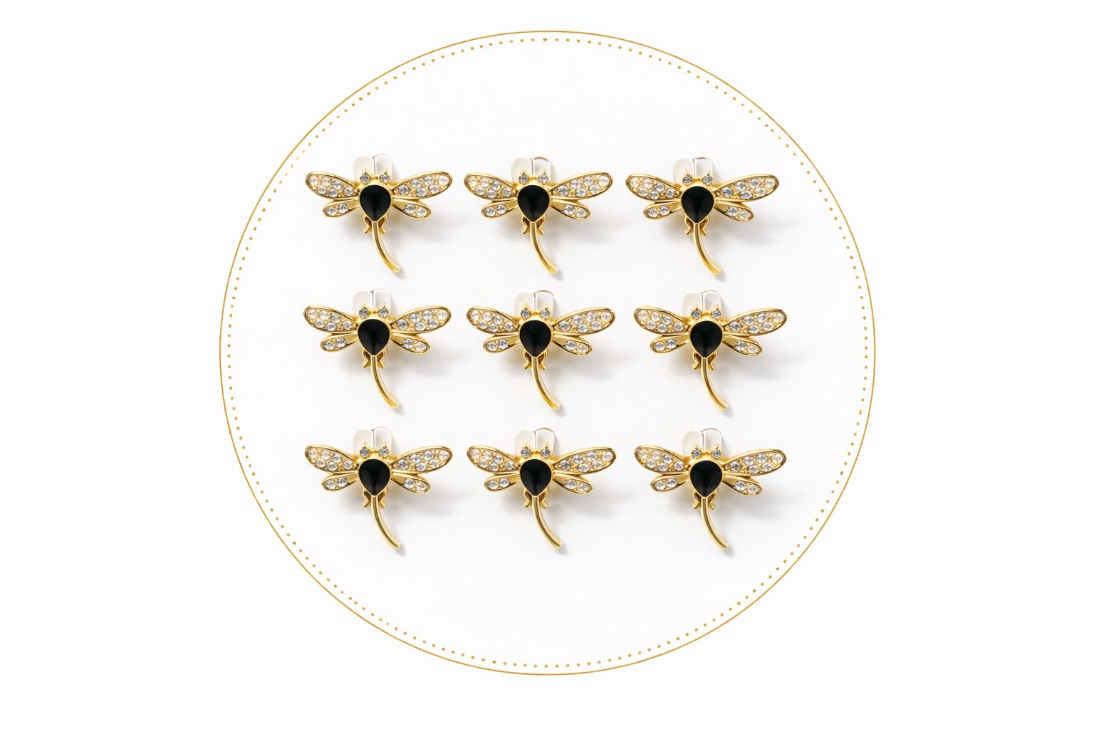 Set 12 brose martisor libelula aurie cu strasuri elegante 15x9cm [1]