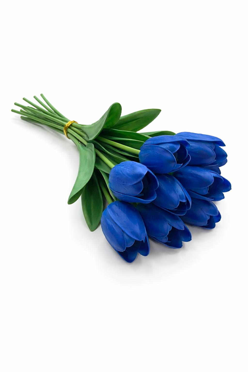 Set 10 lalele artificiale albastru intens soft touch, fir individual 33cm [2]