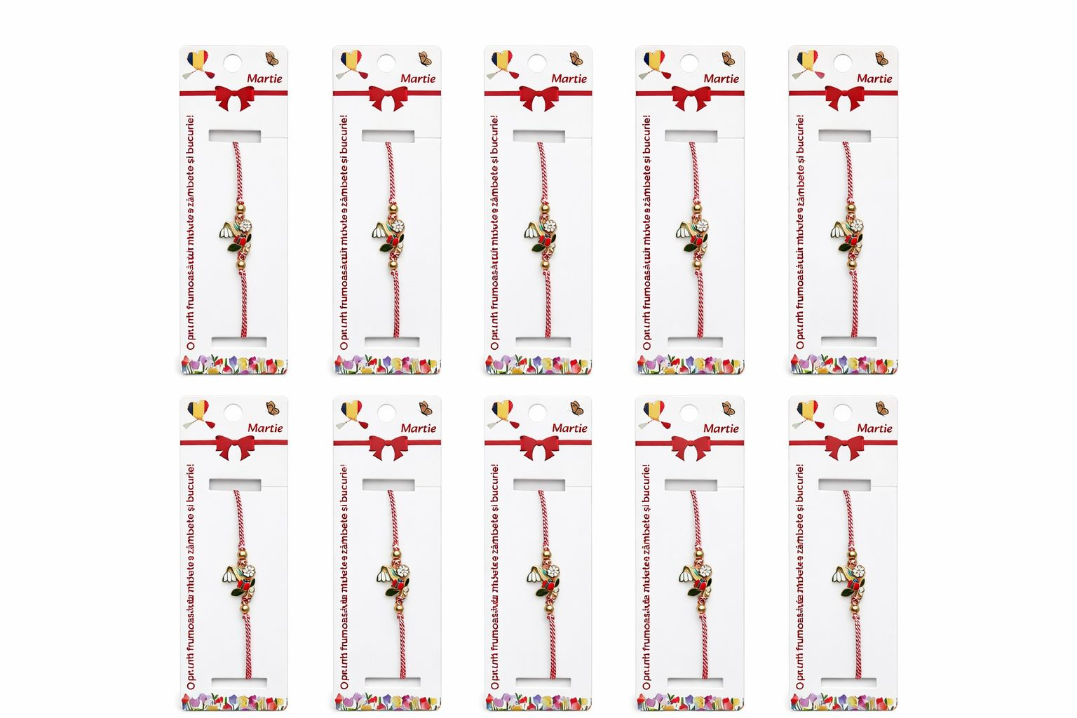 Set 12 Bratari Martisor Ghiocel cu Floare Alba si Buburuza, snur reglabil [4]