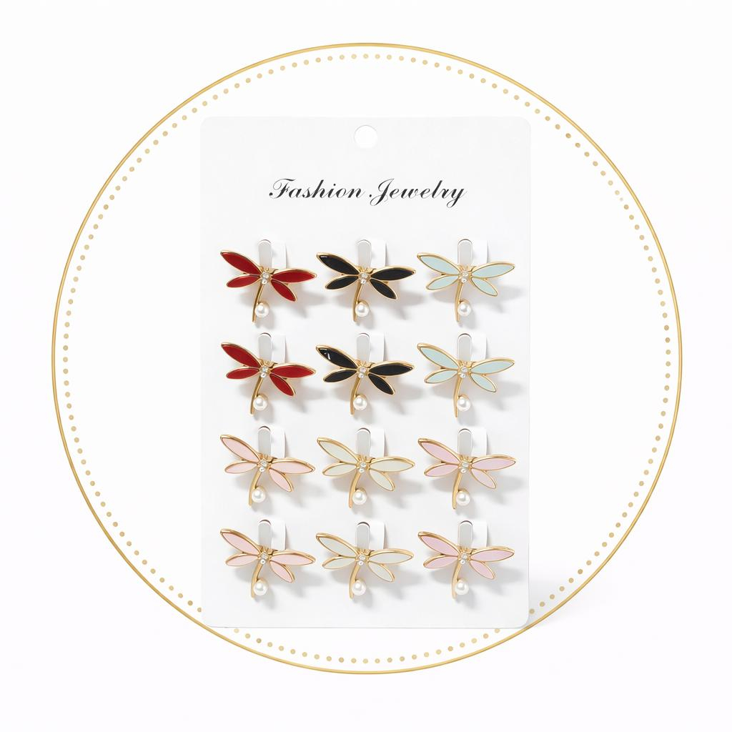 Set 12 brose martisor libelula colorata cu perluta, simbol echilibru si speranta 15x9cm [1]