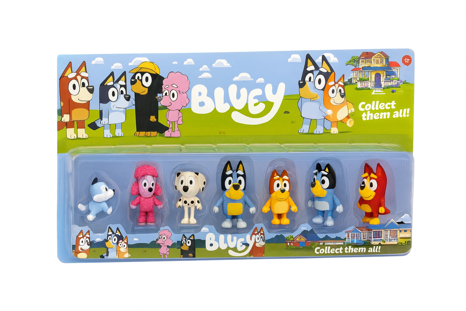 Set figurine Bluey - 7 personaje adorabile, 40x23 cm - Jucarii pentru copii 3+