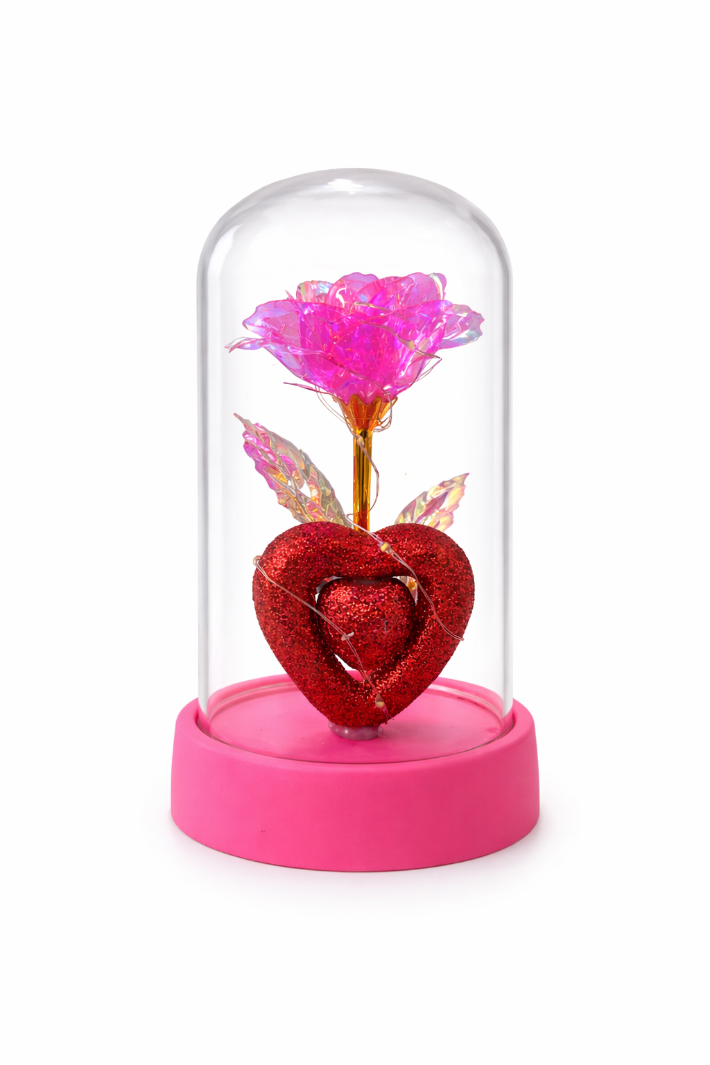Cupola cu floare artificiala LED si decor inima Love, baterii incluse, 14.5 x 7 cm [1]