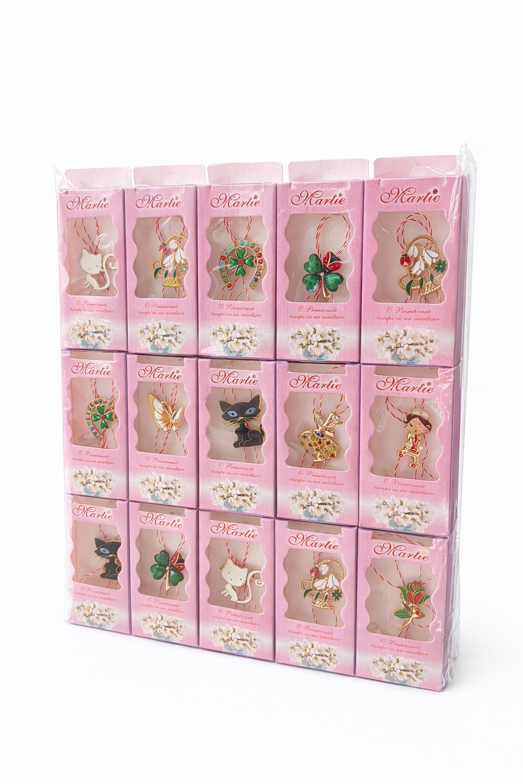 Set 30 Brose Martisor Metalice in Cutie Speciala cu Mesaj, Cadou 1 Martie 11x5 cm [1]