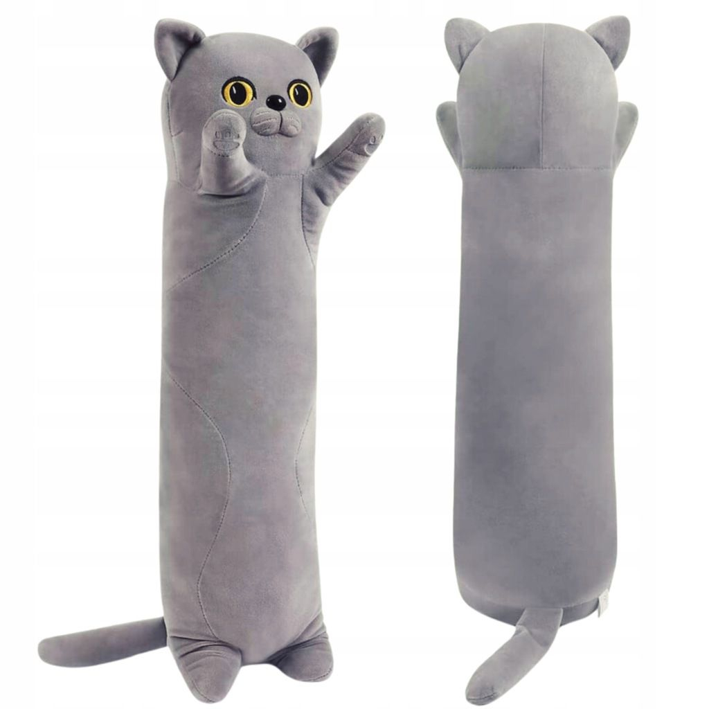 Pisica British Plus Gri 60 cm - Perna Pufoasa XL, Antistres, Cadou Adorabil
