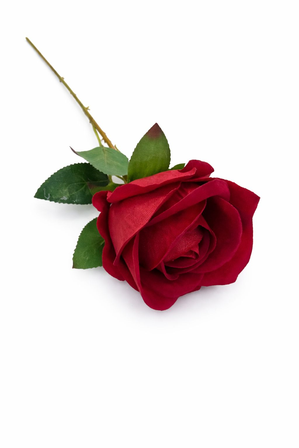 Trandafir artificial visiniu cu petale catifelate si frunze 46 cm calitate superioara [2]