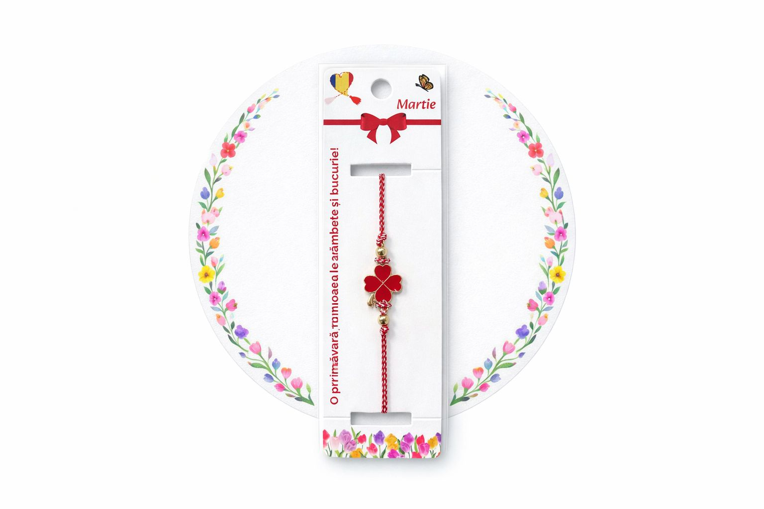 Set 12 bratari martisor cu trifoi auriu si petale rosii, snur reglabil, simbol norocos [3]