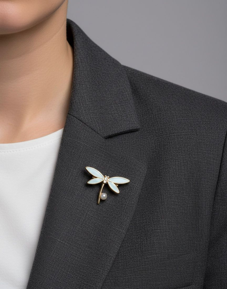 Set 12 brose martisor libelula colorata cu perluta, simbol echilibru si speranta 15x9cm [2]