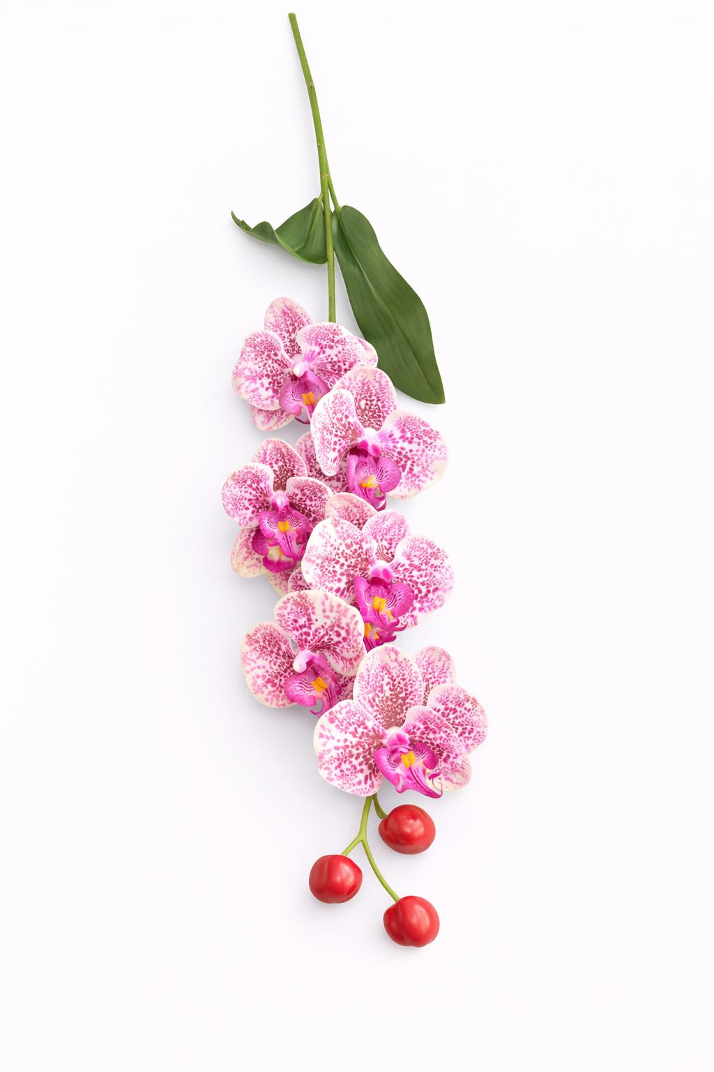 Orhidee artificiala eleganta verde deschis cu accente violet, 6 flori, 60 cm [1]