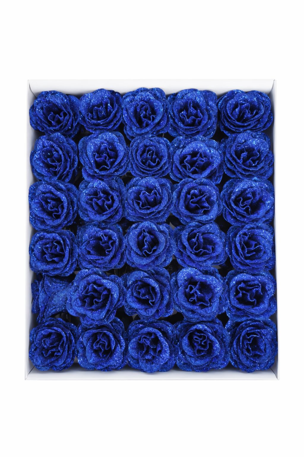 Set 30 trandafiri artificiali cu sclipici albastru royal, decor floral elegant