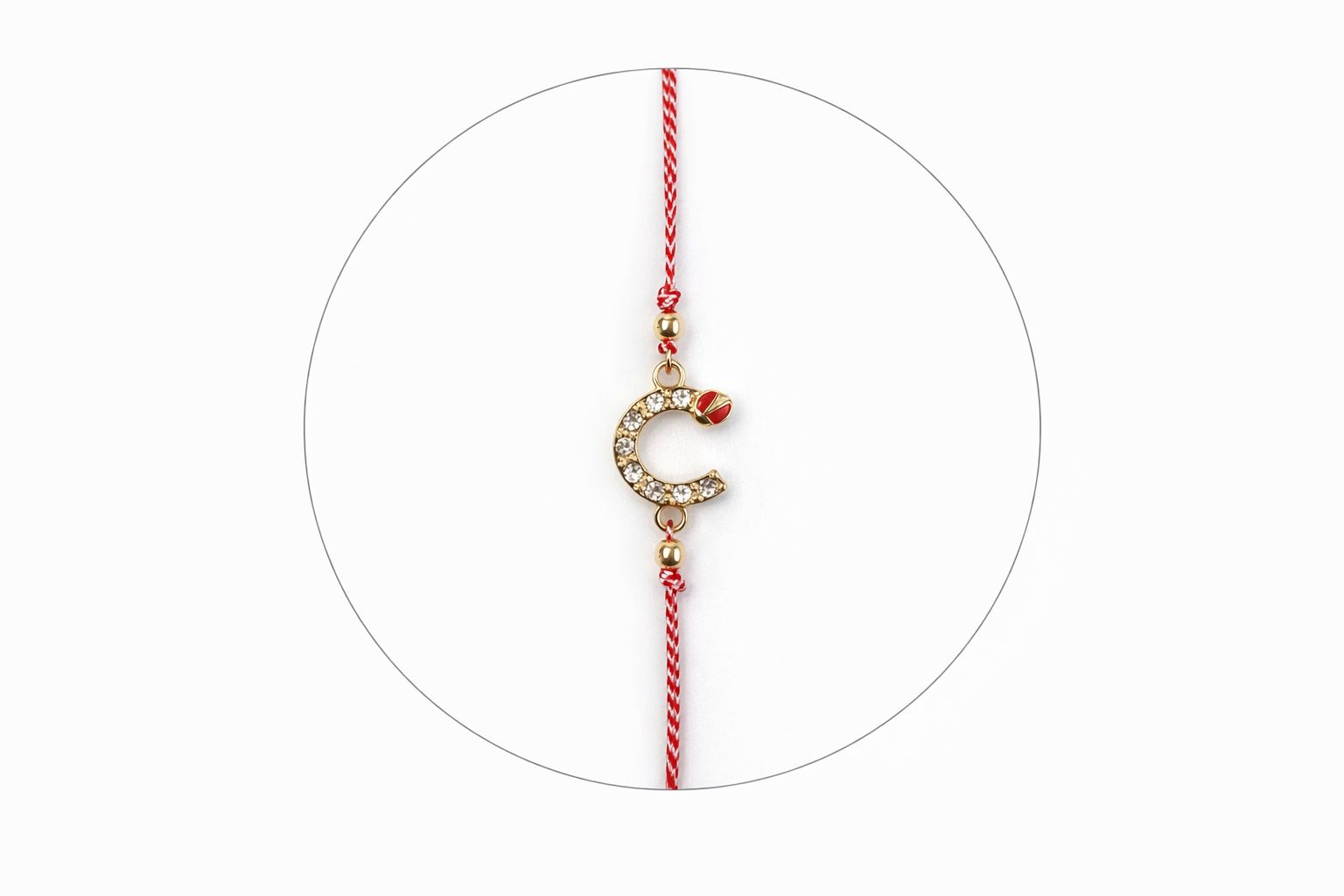 Set 12 bratari martisor cu potcoava stilizata cu strasuri si buburuza, snur rosu alb [3]