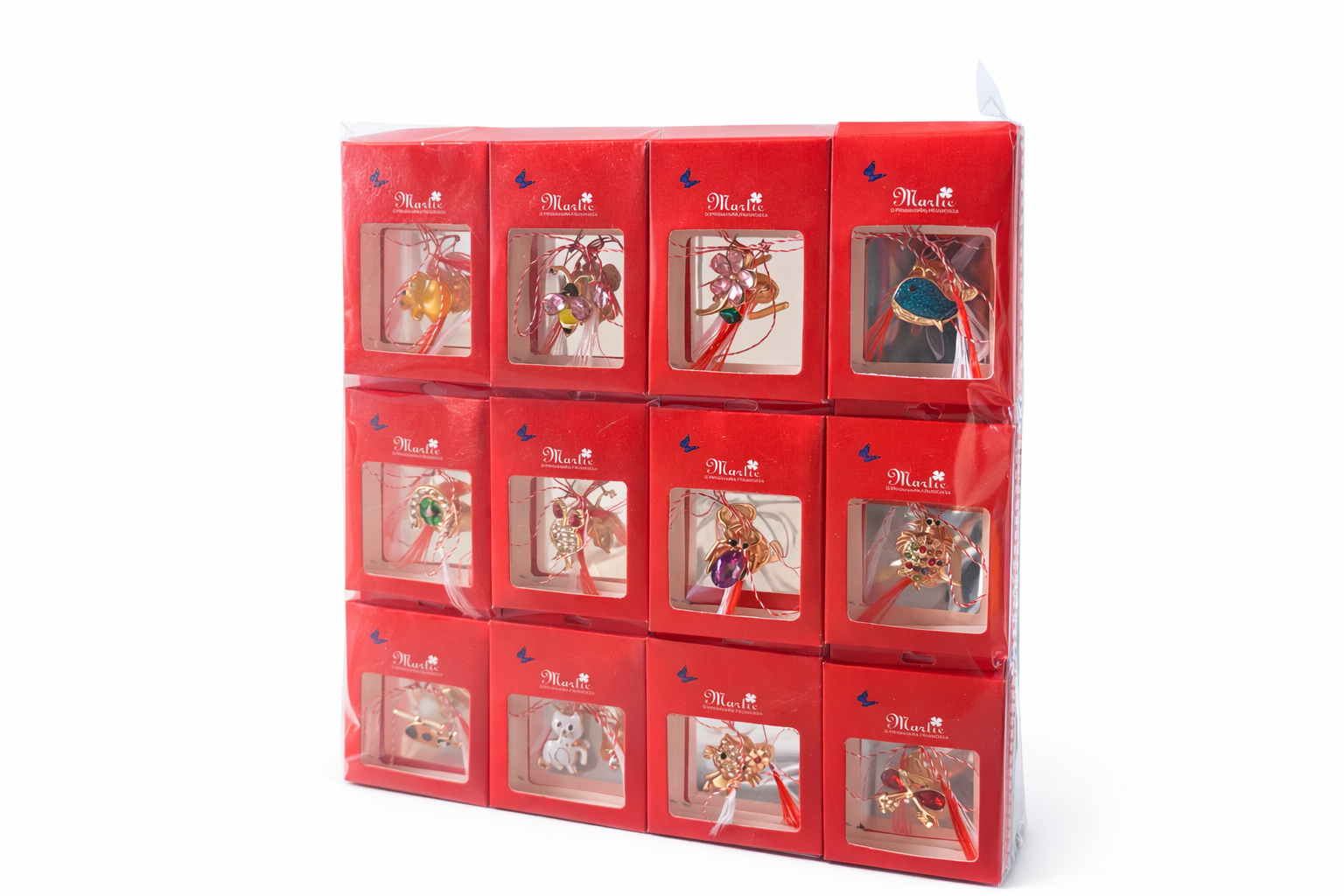 Set 24 Brose Martisor Metalice cu Snur Traditional, Ambalate Individual, Cadou 1 Martie 9x1x6 cm [1]