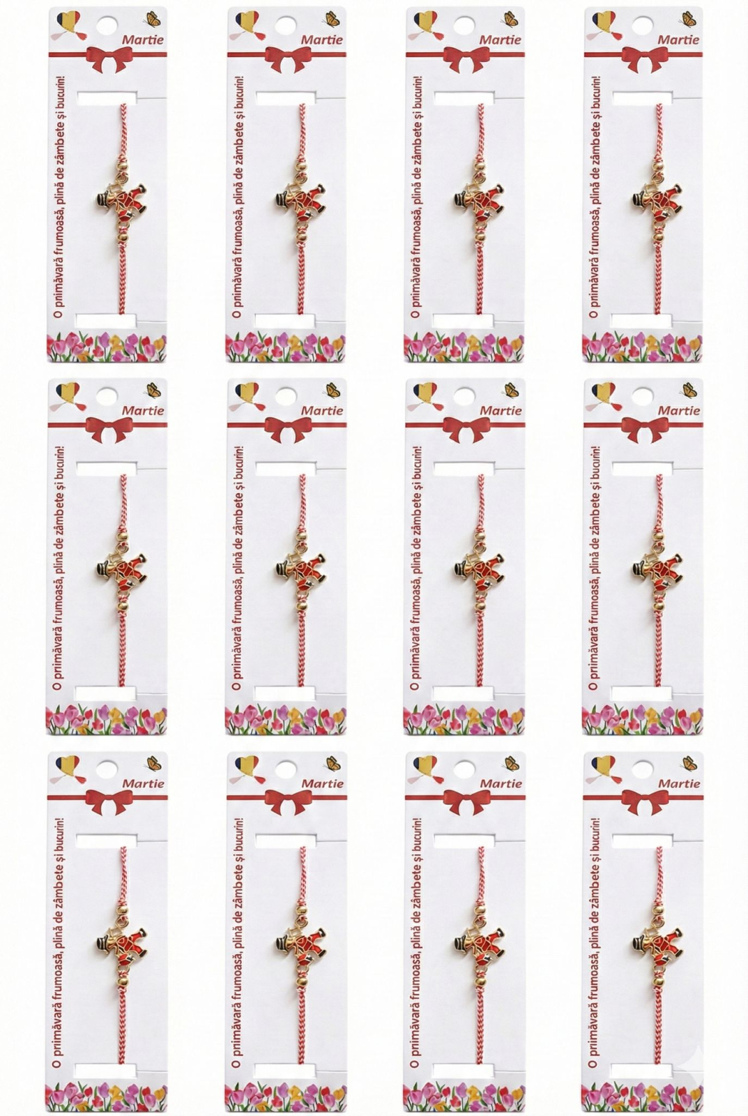 Set 12 bratari martisor cosar norocos, snur reglabil alb-rosu [4]