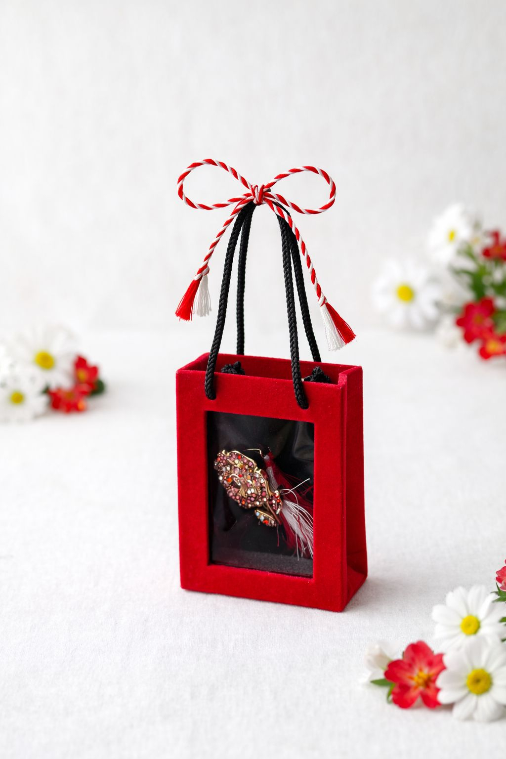 Brosa trandafir auriu cu strasuri, cutie catifea premium 8.5 cm [2]