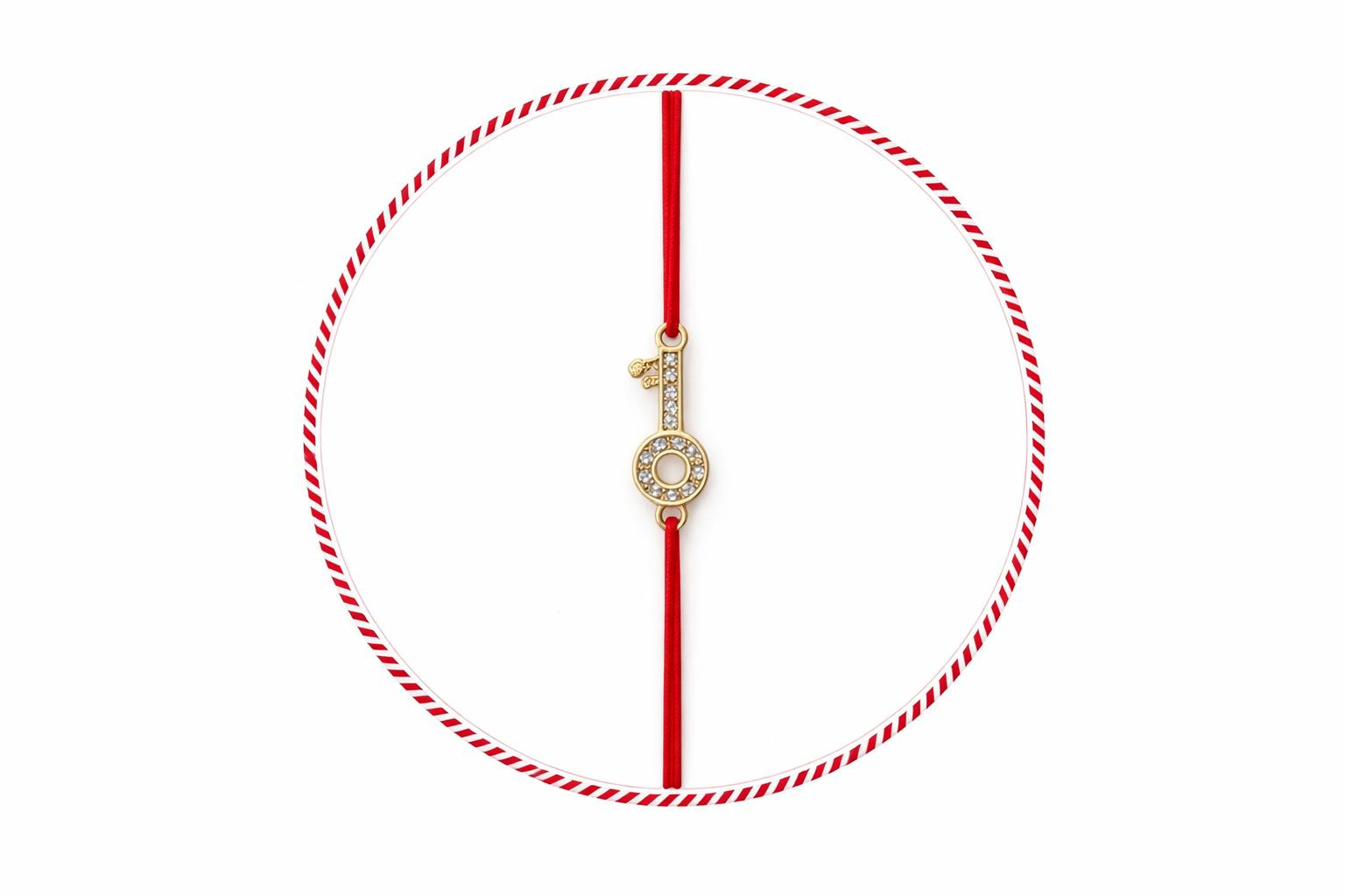 Set 24 Bratari Martisor Cheia Succesului Aurie cu Strasuri, Snur Rosu, 12x3 cm [1]