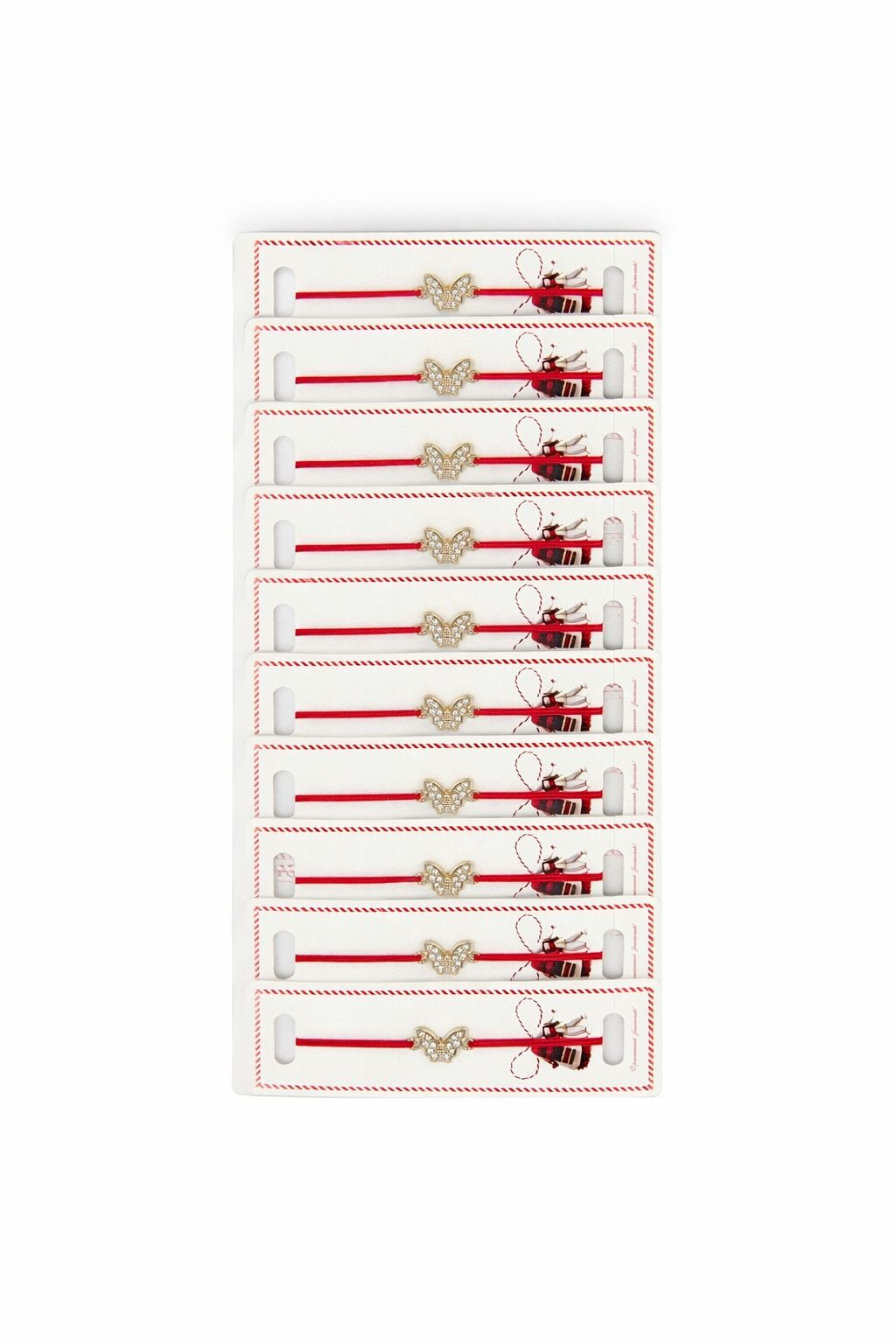 Set 24 Bratari Martisor cu Fluturas Auriu si Strasuri, Snur Rosu Elastic [2]