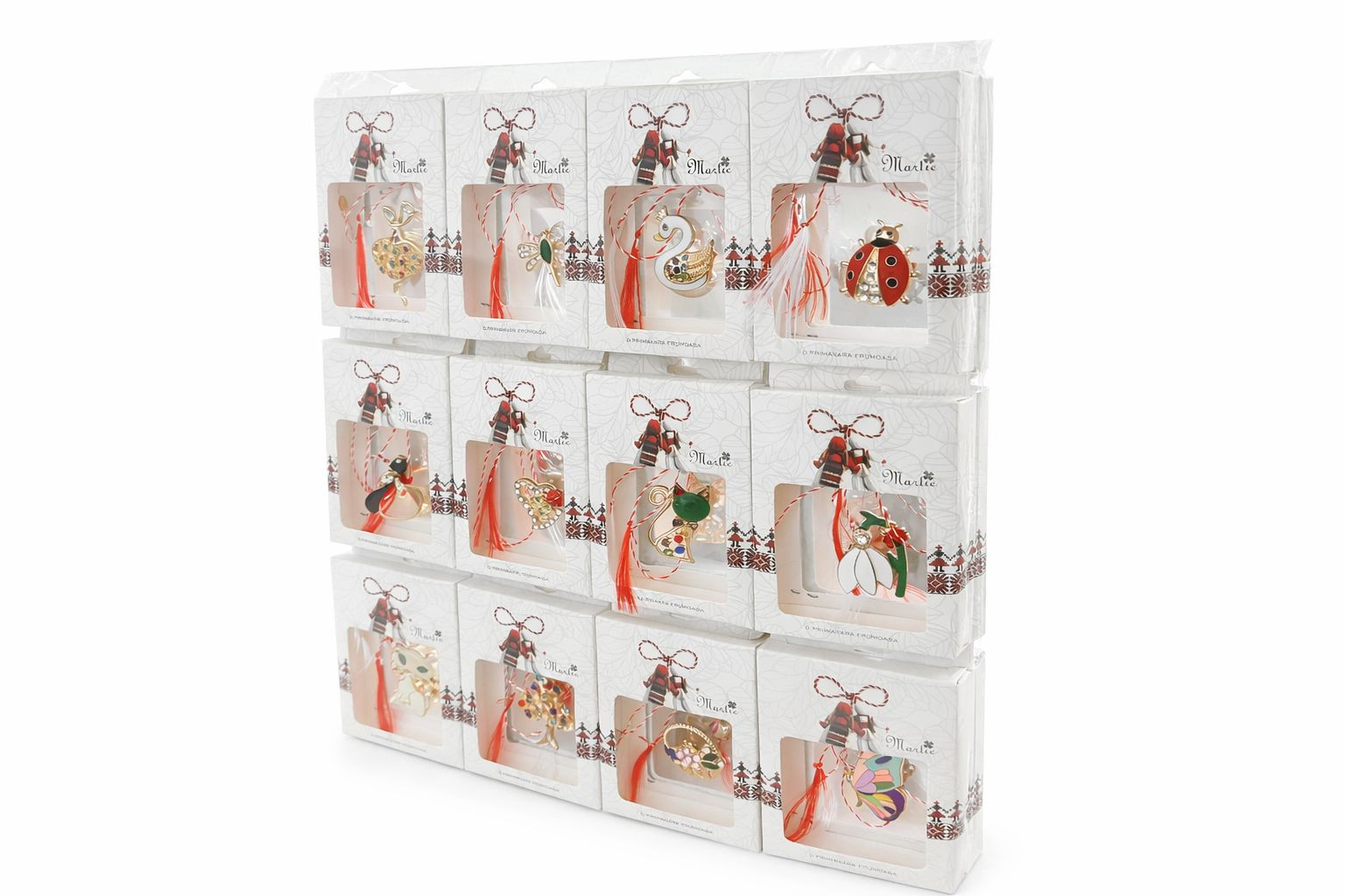 Set 24 brose martisor elegante modele combinate ambalaj individual 8x6 cm [1]