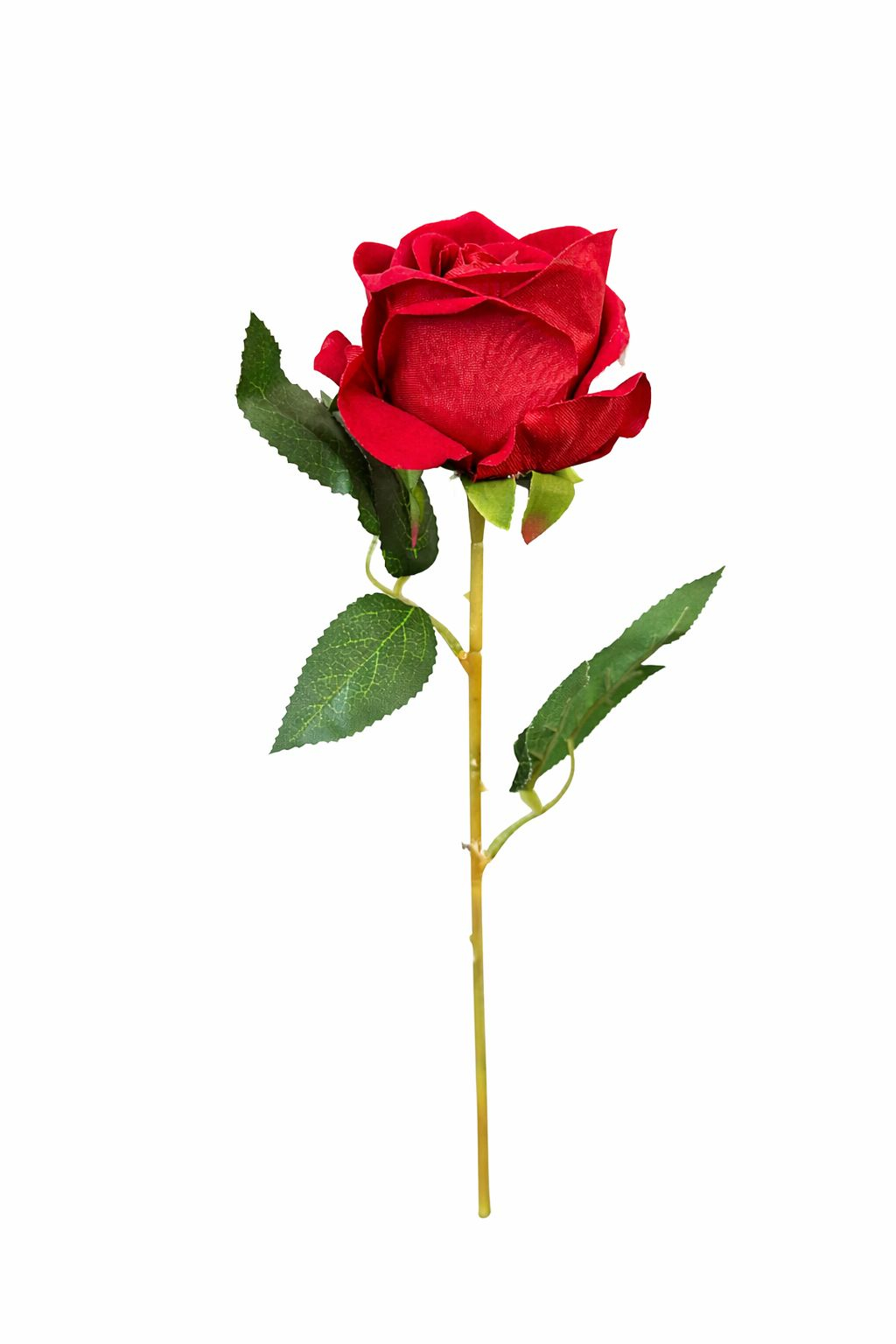 Trandafir artificial rosu cu petale catifelate si frunze 46 cm calitate superioara [2]