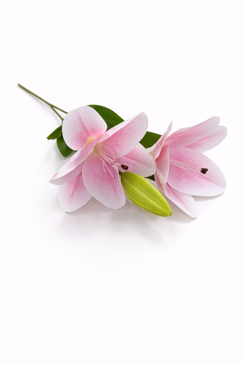 Crin artificial alb cu roz pal delicat, 2 flori si boboc pe fir unic 63 cm [1]