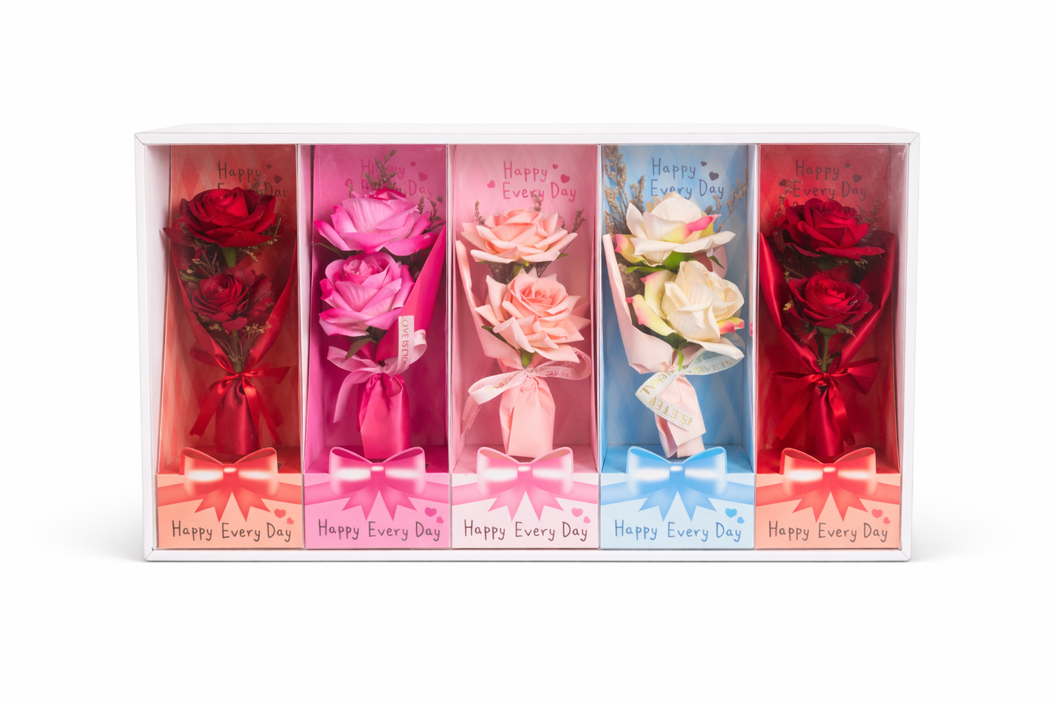 Set 5 flori artificiale cu ambalaj cadou, bucata, Happy Every Day, 24.5 x 9.5 cm [1]