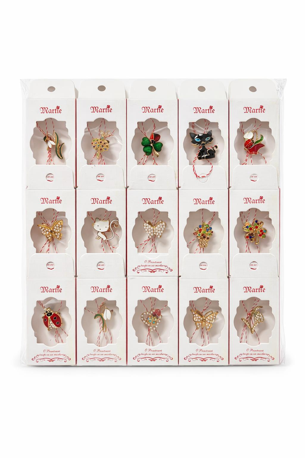 Set 30 brose martisor modele combinate, ambalaj individual, 9x5cm