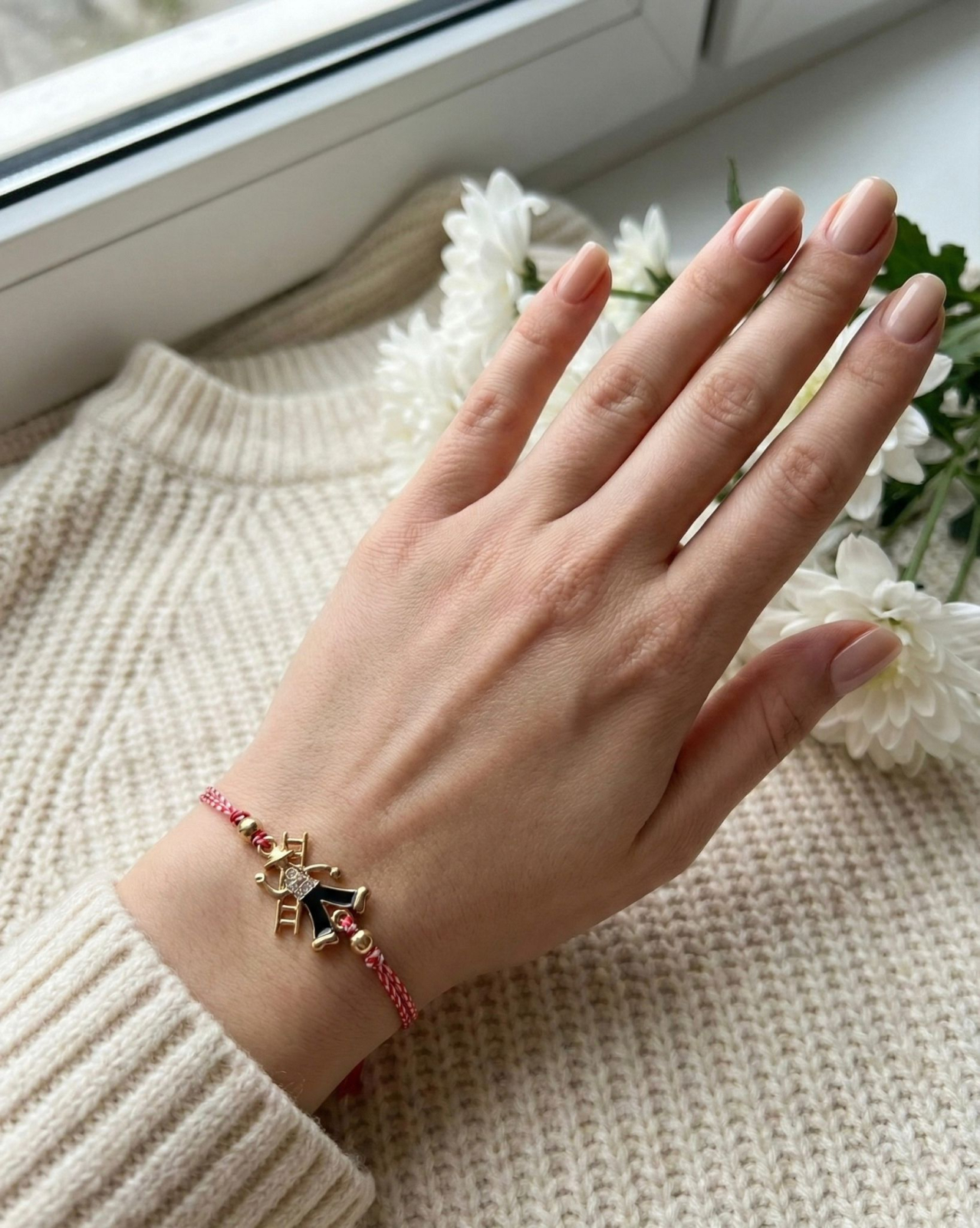 Set 12 bratari martisor cu cosar cu scara, simbol noroc, snur reglabil alb-rosu [2]