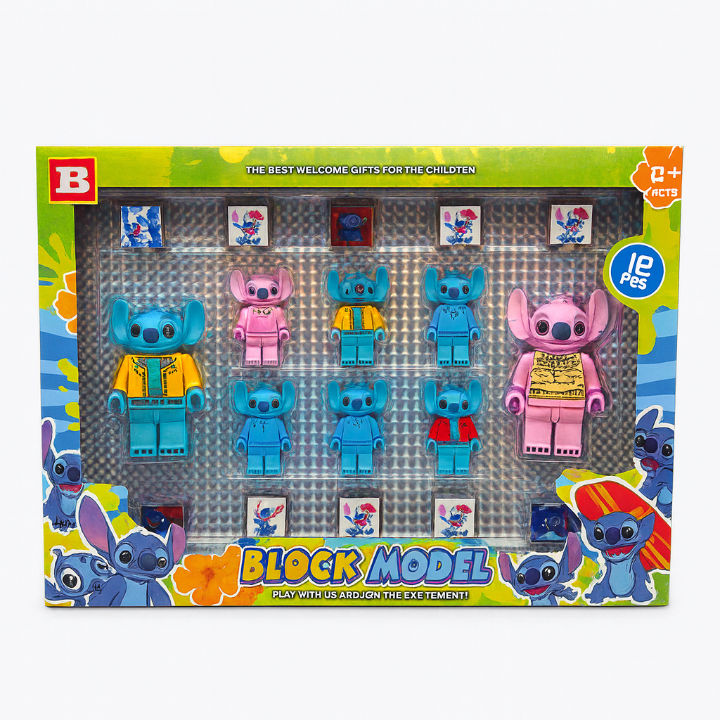 Set Figurine Constructie   Familia Extraterestra Colorata   - 12 Piese - 30x24 cm