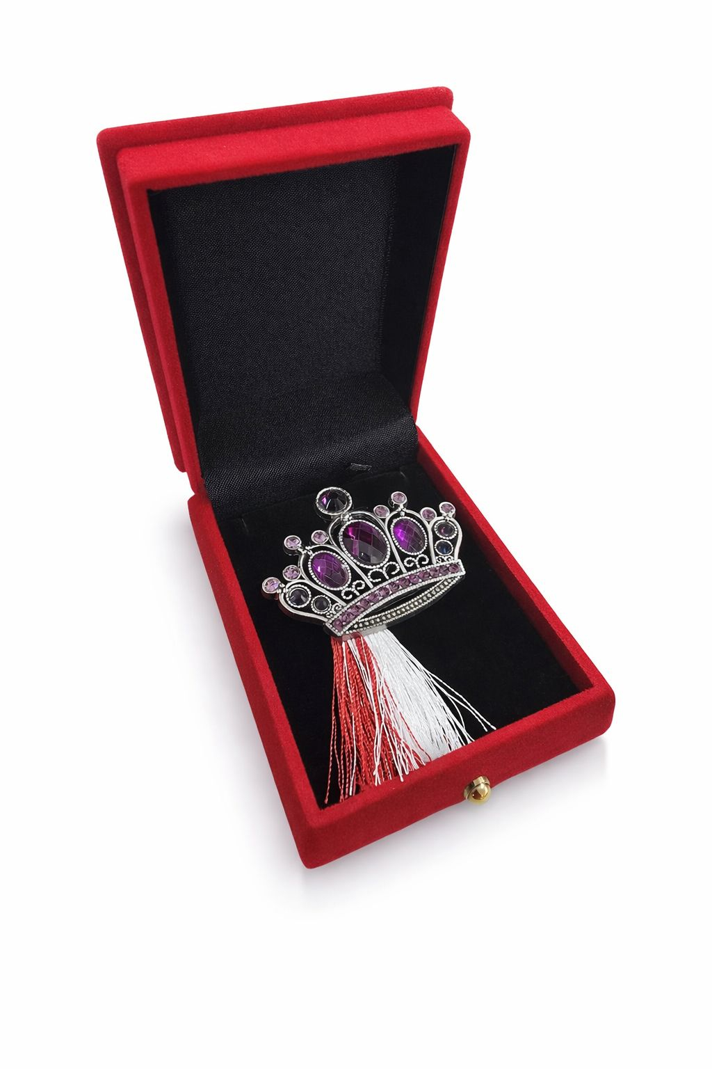 Brosa martisor coroana argintie cu pietre in cutie catifea premium 10cm [1]