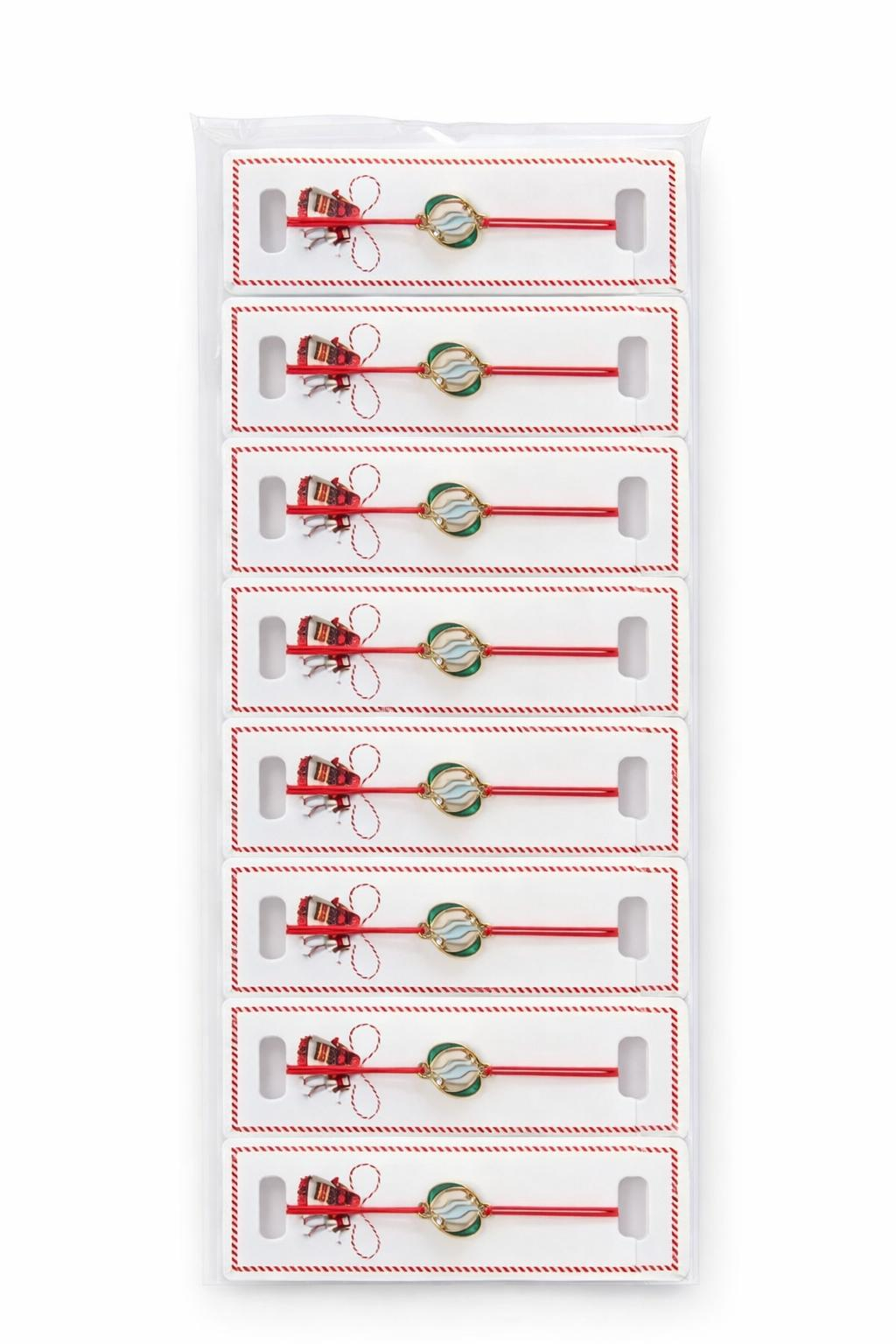 Set 24 Bratari Martisor cu Lalea Alba si Frunze, Snur Rosu Elastic, 12x3 cm [2]