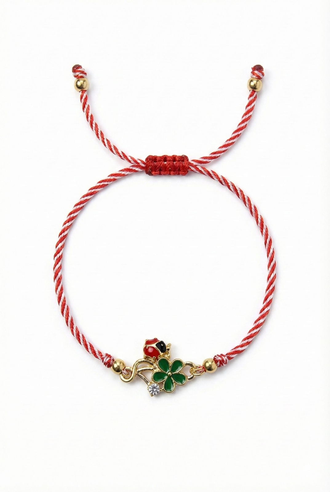 Set 12 bratari martisor cu trifoi si buburuza, snur rosu alb, ambalate individual [1]