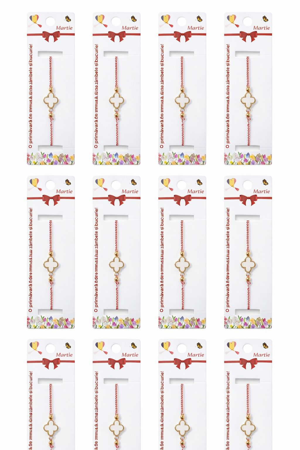 Set 12 bratari martisor cu floare alba sidefata, snur rosu alb, ambalate individual [4]