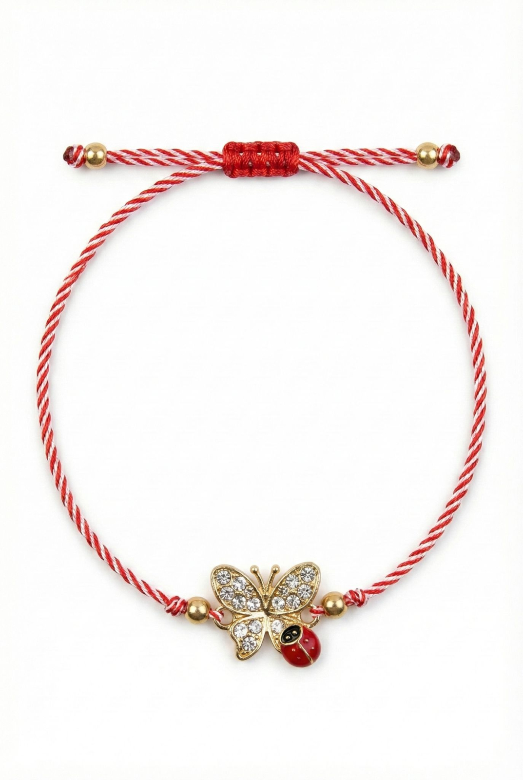 Set 12 bratari martisor cu fluture si buburuza, snur rosu alb, ambalate individual [1]